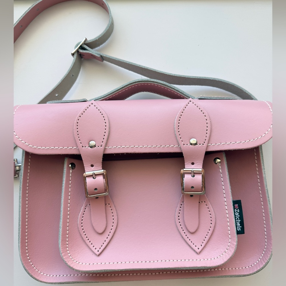 Zatchels Pink Genuine Leather Satchel – British School Style Crossbody